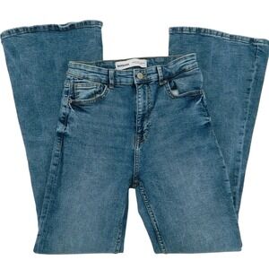 Bershka‎ Jeans Women's 01 Blue Light Wash Wide Leg Flare Bootcut